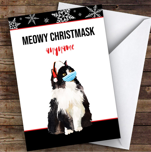 Funny Cat Meowy Christmask Corona Lockdown Personalised Christmas Card