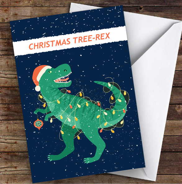 Funny Tree Rex T-Rex Dinosaur Joke Personalised Christmas Card