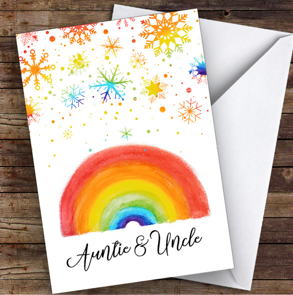 Auntie & Uncle Rainbow Snow Hope & Love At Christmas Personalised Christmas Card