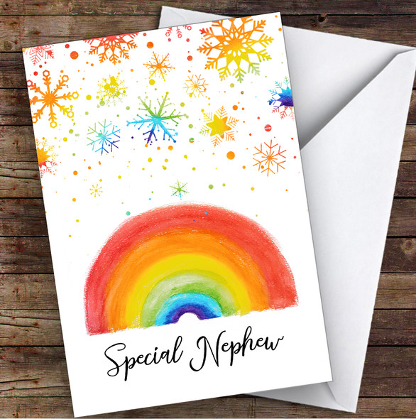 Special Nephew Rainbow Snow Hope & Love At Christmas Personalised Christmas Card
