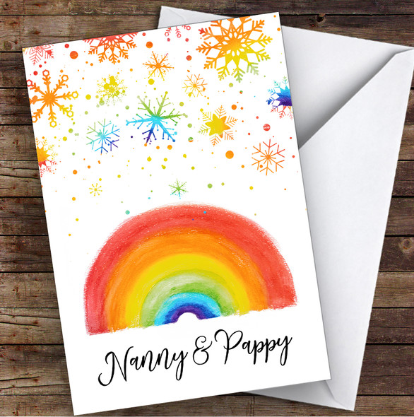 Nanny & Pappy Rainbow Snow Hope & Love At Christmas Personalised Christmas Card