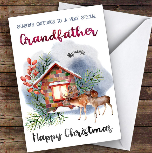 Watercolour Deer To Very Special Grandfather Personalised Christmas Card