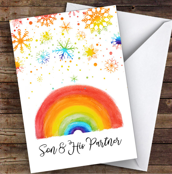 Son & His Partner Rainbow Snow Hope & Love At Christmas Christmas Card