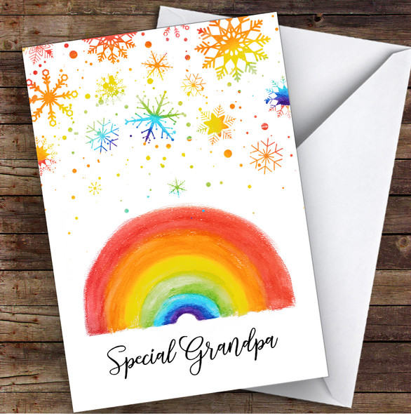 Special Grandpa Rainbow Snow Hope & Love At Christmas Christmas Card