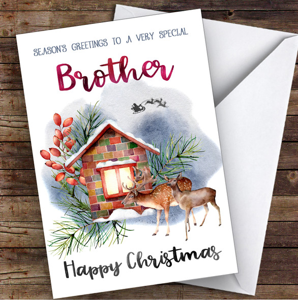 Watercolour Deer To Very Special Brother Personalised Christmas Card
