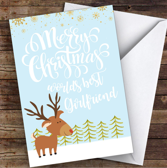 Worlds Best Girlfriend Rudolf Snow Scene Personalised Christmas Card