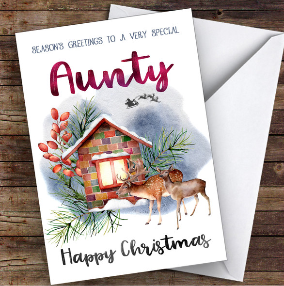 Watercolour Deer To Very Special Aunty Personalised Christmas Card