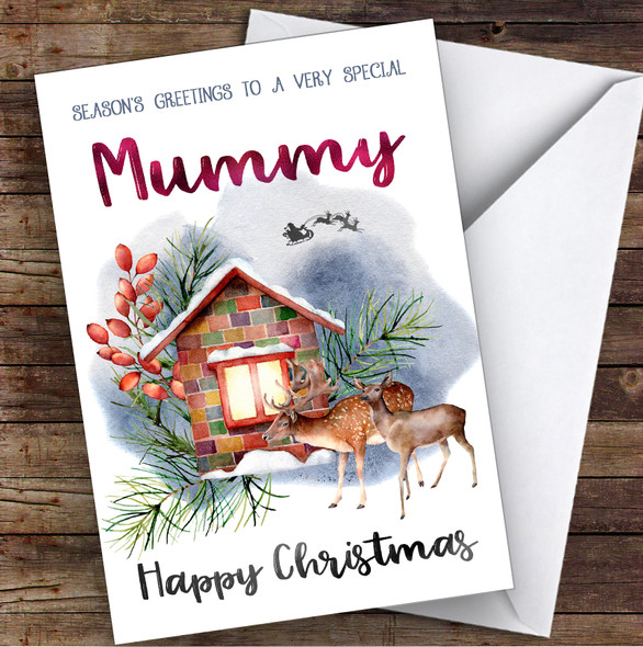 Watercolour Deer To Very Special Mummy Personalised Christmas Card
