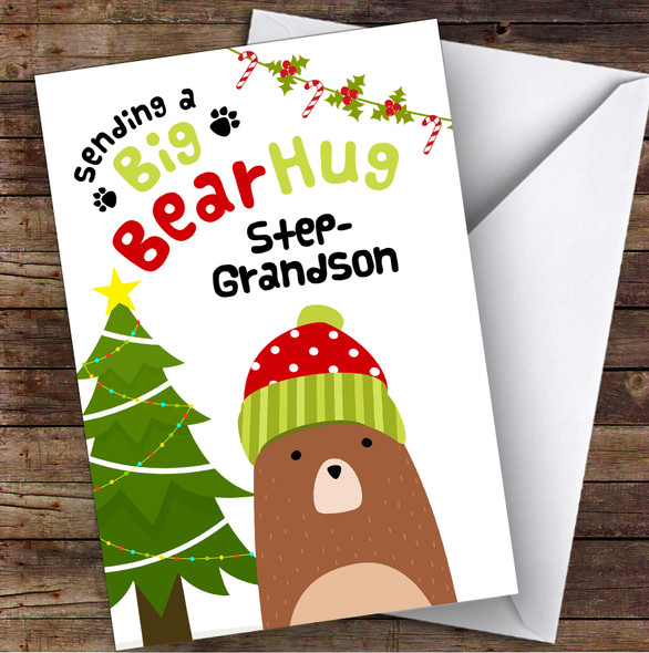 Step Grandson Sending A Big Bear Hug Personalised Christmas Card