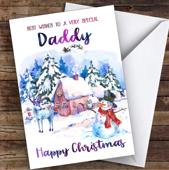 Watercolour Snowman Special Daddy Personalised Christmas Card