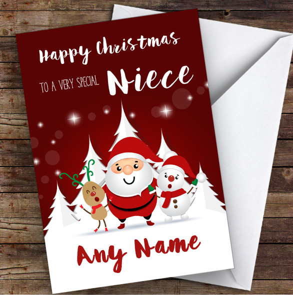 Red Santa Snowman Special Niece Personalised Christmas Card