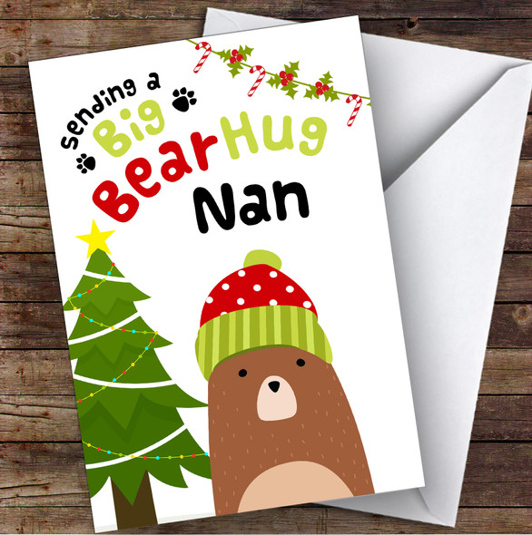 Nan Sending A Big Bear Hug Personalised Christmas Card