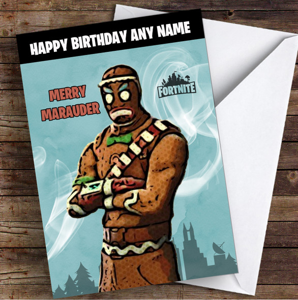 Merry Marauder Gaming Comic Style Kids Fortnite Skin Children's Personalised Birthday Card