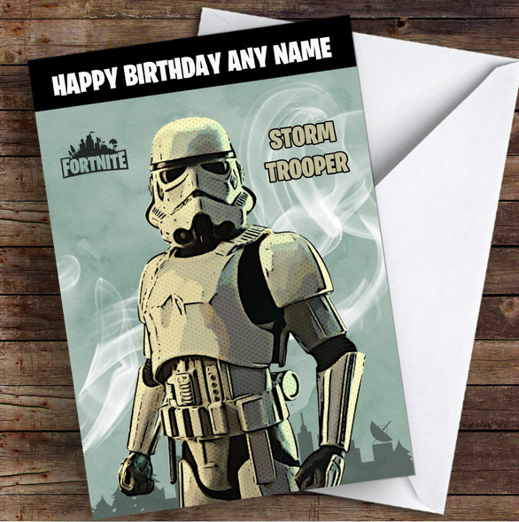 Storm Trooper Gaming Comic Style Kids Fortnite Skin Children's Personalised Birthday Card