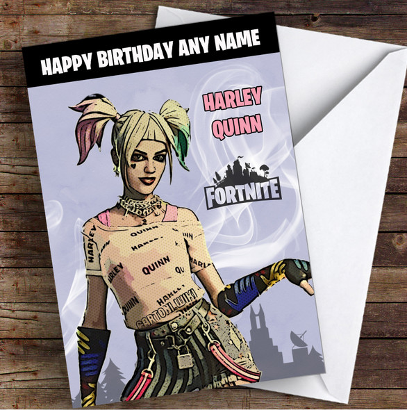 Harley Quinn Gaming Comic Style Kids Fortnite Skin Children's Personalised Birthday Card