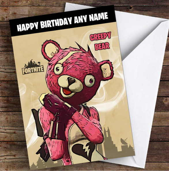 Creepy Bear Gaming Comic Style Kids Fortnite Skin Children's Personalised Birthday Card