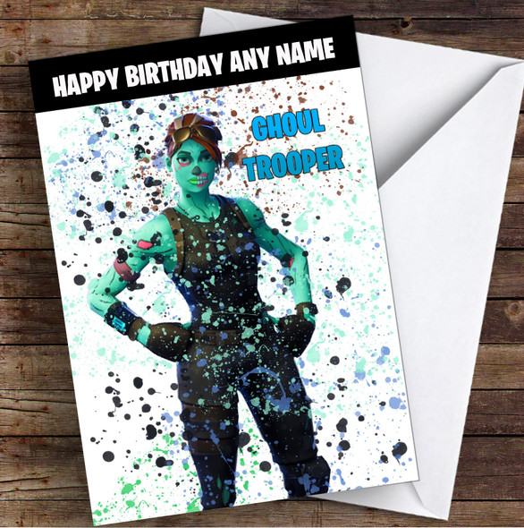 Splatter Art Gaming Fortnite Ghoul Trooper Kid's Children's Personalised Birthday Card