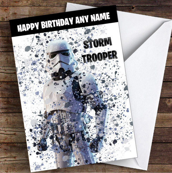 Splatter Art Gaming Fortnite Storm Trooper Kid's Children's Personalised Birthday Card