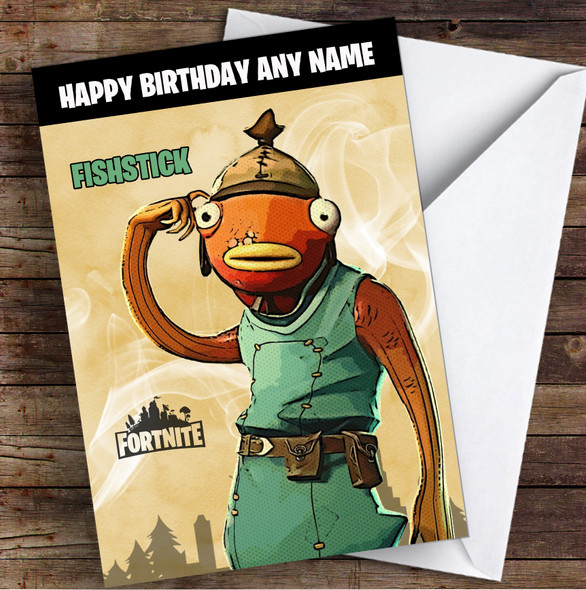 Fishstick Gaming Comic Style Kids Fortnite Skin Children's Personalised Birthday Card