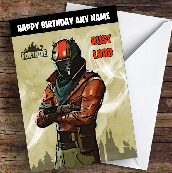 Rust Lord Gaming Comic Style Kids Fortnite Skin Children's Personalised Birthday Card