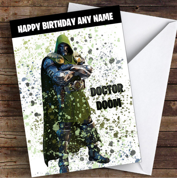 Splatter Art Gaming Fortnite Doctor Doom Kid's Children's Personalised Birthday Card