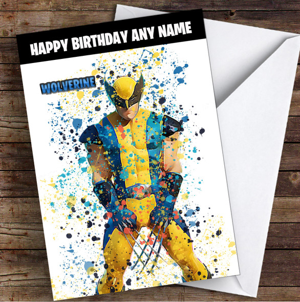 Splatter Art Gaming Fortnite Wolverine Kid's Children's Personalised Birthday Card