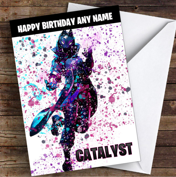 Splatter Art Gaming Fortnite Catalyst Kid's Children's Personalised Birthday Card