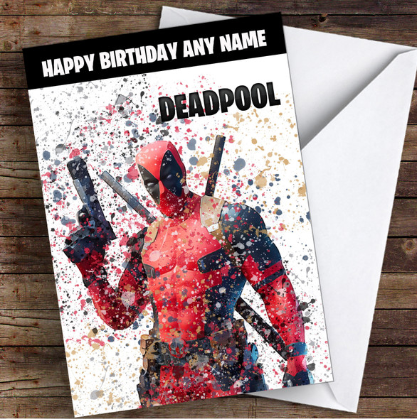 Splatter Art Gaming Fortnite Deadpool Kid's Children's Personalised Birthday Card