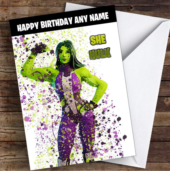 Splatter Art Gaming Fortnite She Hulk Kid's Children's Personalised Birthday Card