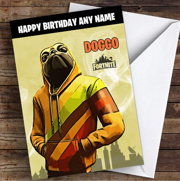 Doggo Gaming Comic Style Kids Fortnite Skin Children's Personalised Birthday Card