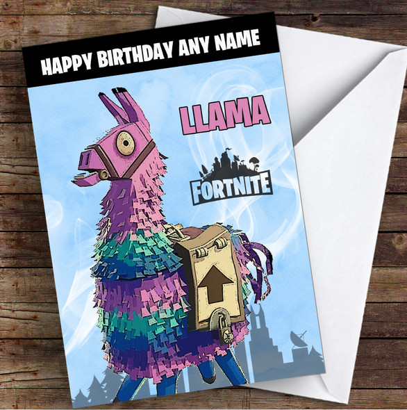 Llama Gaming Comic Style Kids Fortnite Skin Children's Personalised Birthday Card
