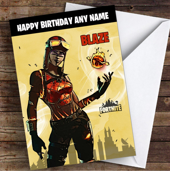 Blaze Gaming Comic Style Kids Fortnite Skin Children's Personalised Birthday Card