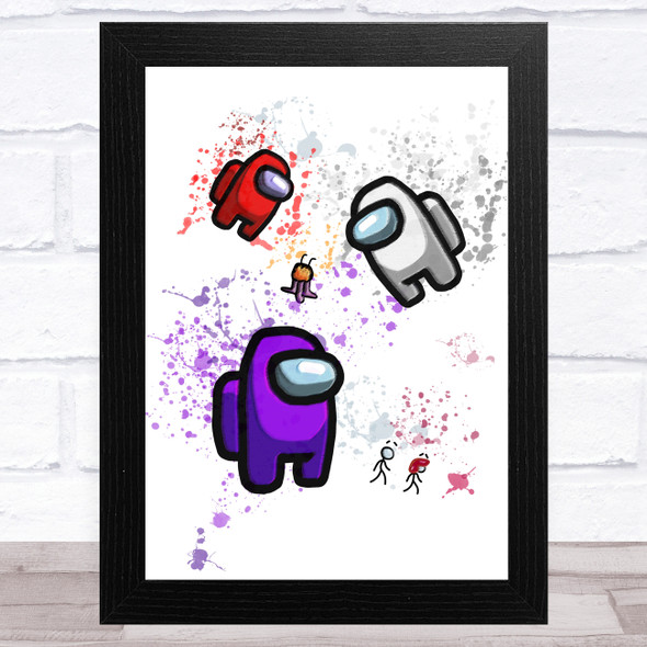 Among Us Purple Red White & Pets Splatter Art Children's Kids Wall Art Print