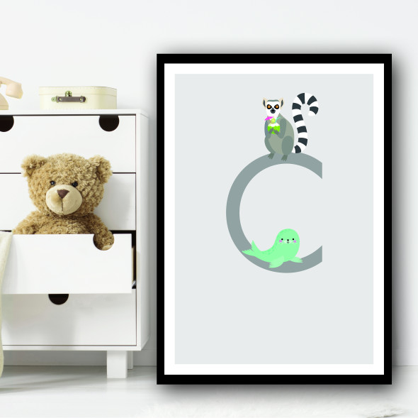 Animal Collection Letter C Children's Kids Wall Art Print