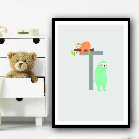 Animal Collection Letter T Children's Kids Wall Art Print
