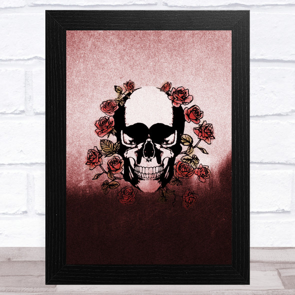 Gothic Skull With Red Roses Home Wall Art Print