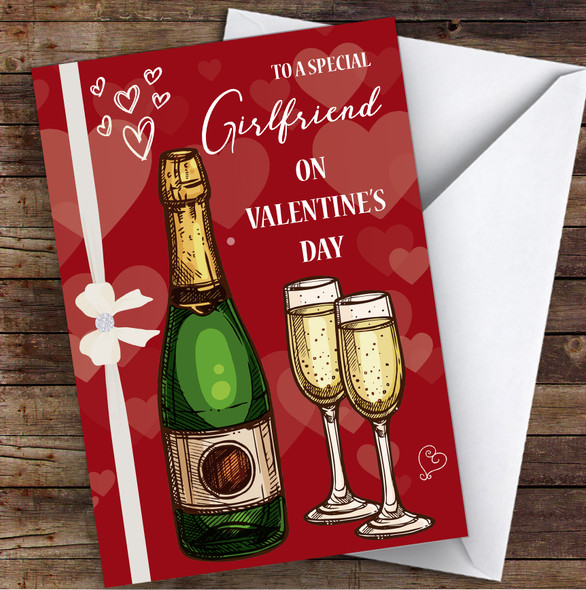 Champagne & Glasses Girlfriend Personalised Valentine's Day Card