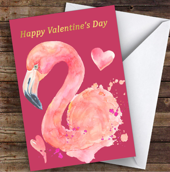 Pink Watercolour Flamingo Personalised Valentine's Day Card