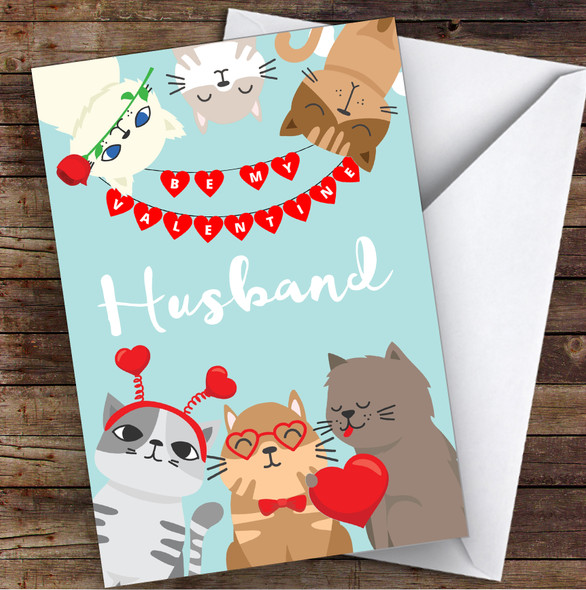 Cats & Bunting Husband Personalised Valentine's Day Card