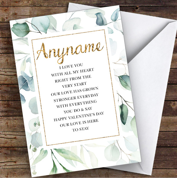 Leaves Gold Poem Personalised Valentine's Day Card