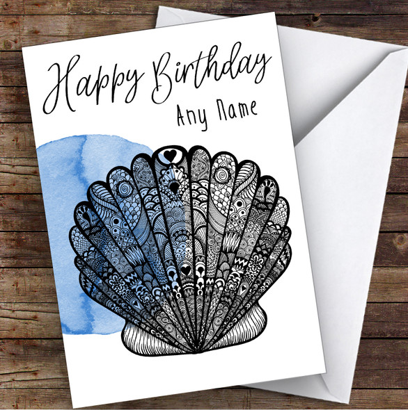 Pretty Blue Seashell Personalised Birthday Greetings Card