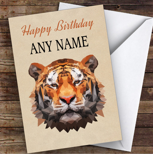 Tiger Polygon Personalised Birthday Greetings Card