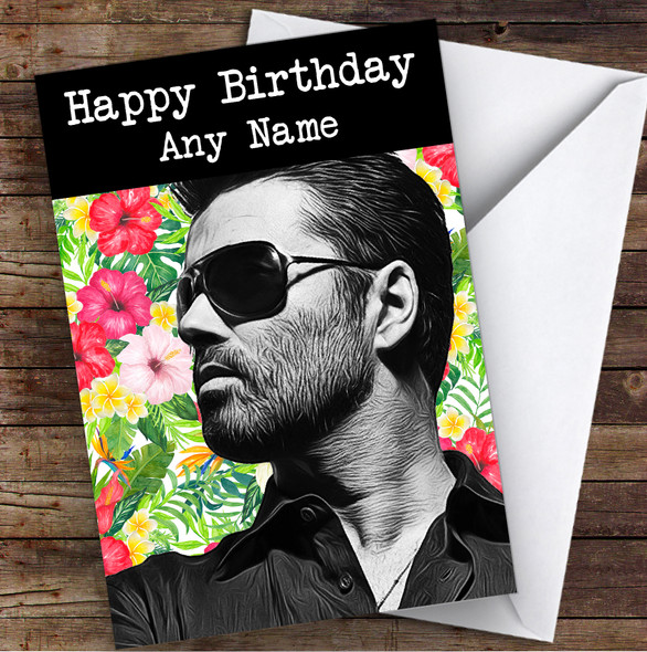 George Michael Funky Florals Celebrity Personalised Birthday Card