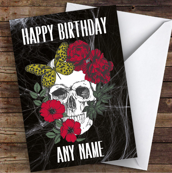 Flower Skull Red Gothic Personalised Birthday Card