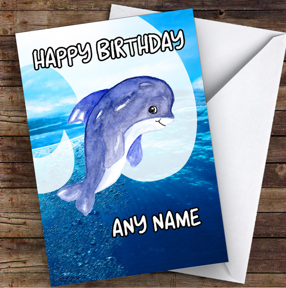 Watercolour Sealife Dolphin Children's Kids Personalised Birthday Card