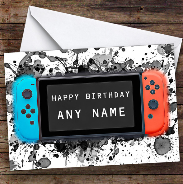 Gaming Switch Splatter Art Children's Kids Personalised Birthday Card