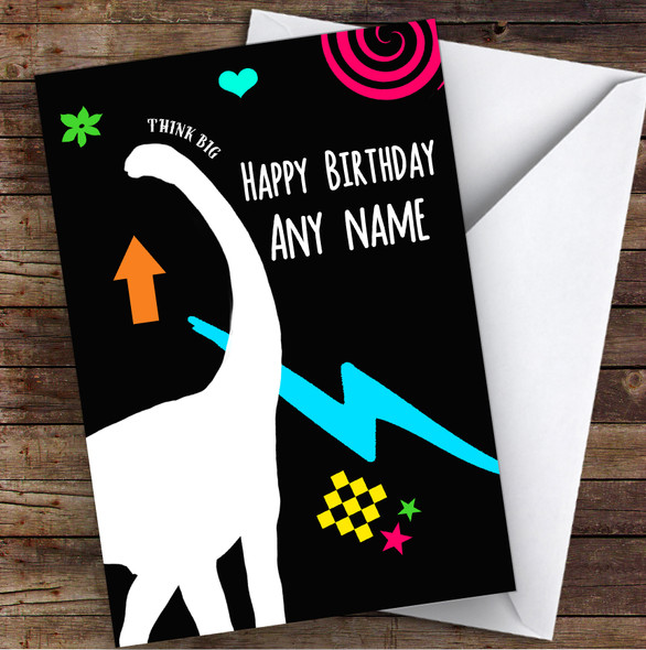 Funky Black Dinosaur Children's Kids Personalised Birthday Card