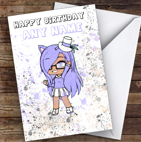 Gatcha Life Lilac Fancy Splatter Art Children's Kids Personalised Birthday Card