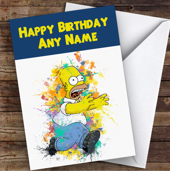 Homer Simpson Watercolour Splatter The Simpsons Children's Kids Birthday Card