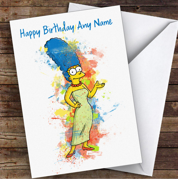 Marge Simpson Watercolour Splatter The Simpsons Children's Kids Birthday Card